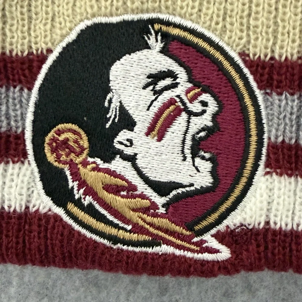 FSU Seminoles Captivating Brand Bering Cuff Knit Beanie Hat Pom Garnet Red Gold
